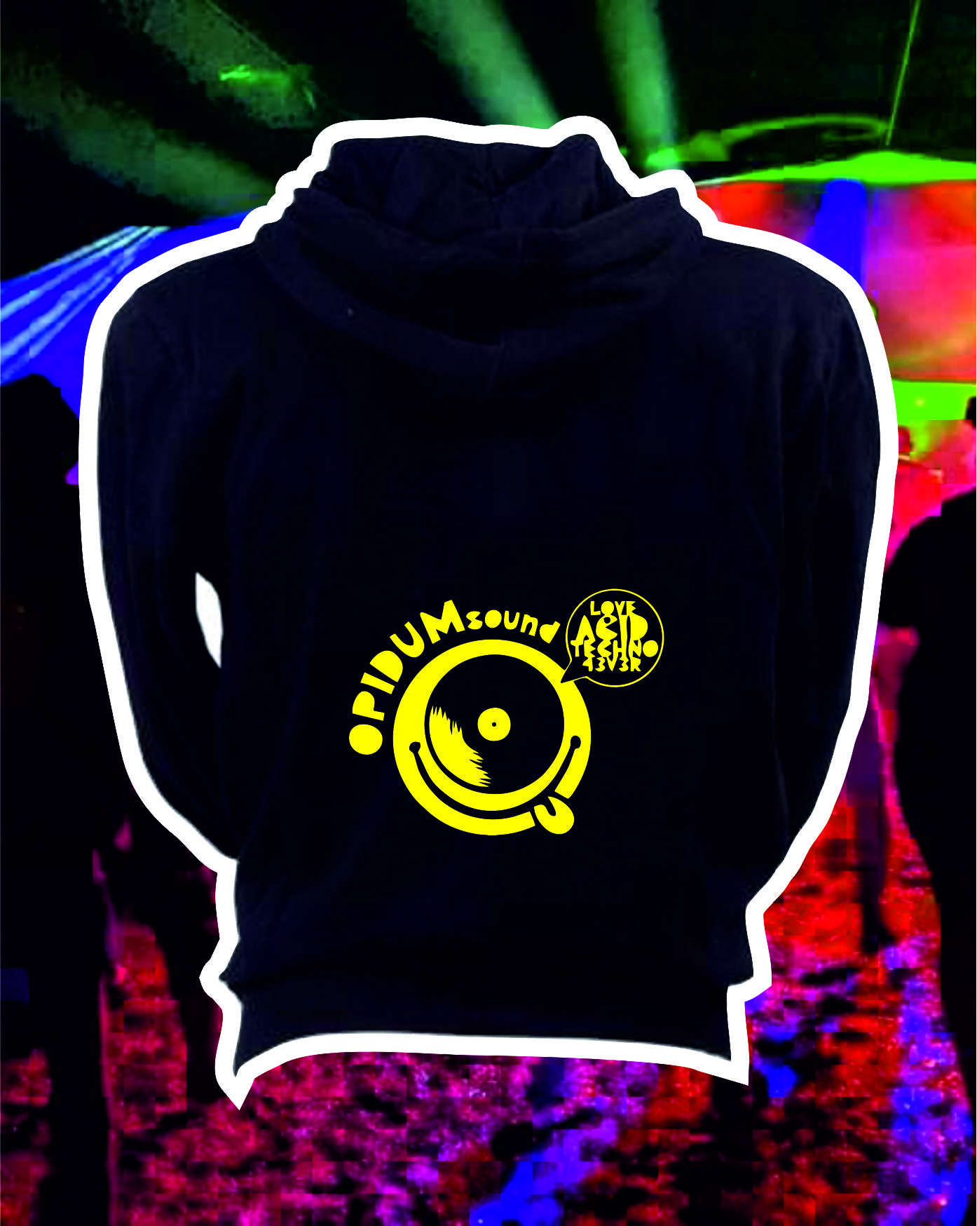 TEKNOSHOP Opidum Sound Love Techno Forever tekno mikina na zip s kapucí s potiskem L černá