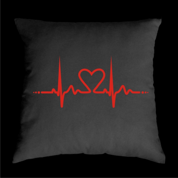 TEKNOSHOP Heart Fibrillation tekno polštářek s potiskem černý