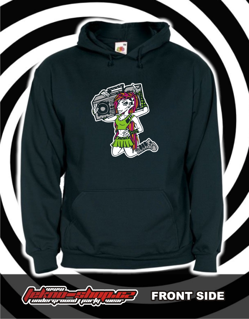 TEKNOSHOP Crazy Girl tekno mikina s kapucí s potiskem M černá