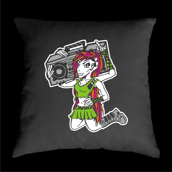 TEKNOSHOP Crazy Girl tekno polštářek s potiskem černý