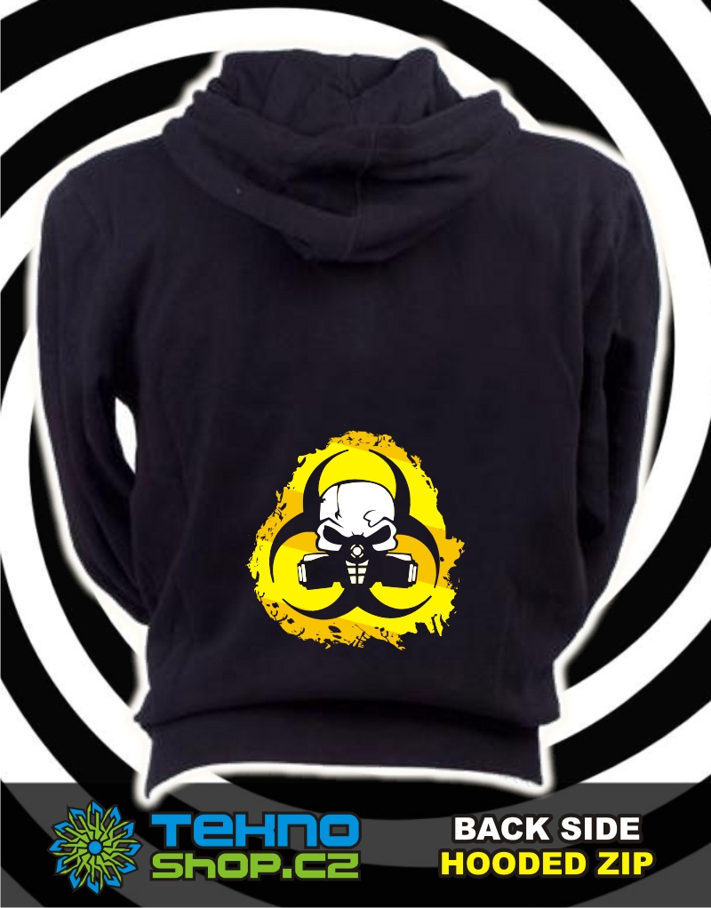 TEKNOSHOP Mask Biohazard tekno mikina na zip s kapucí s potiskem i zepředu L černá