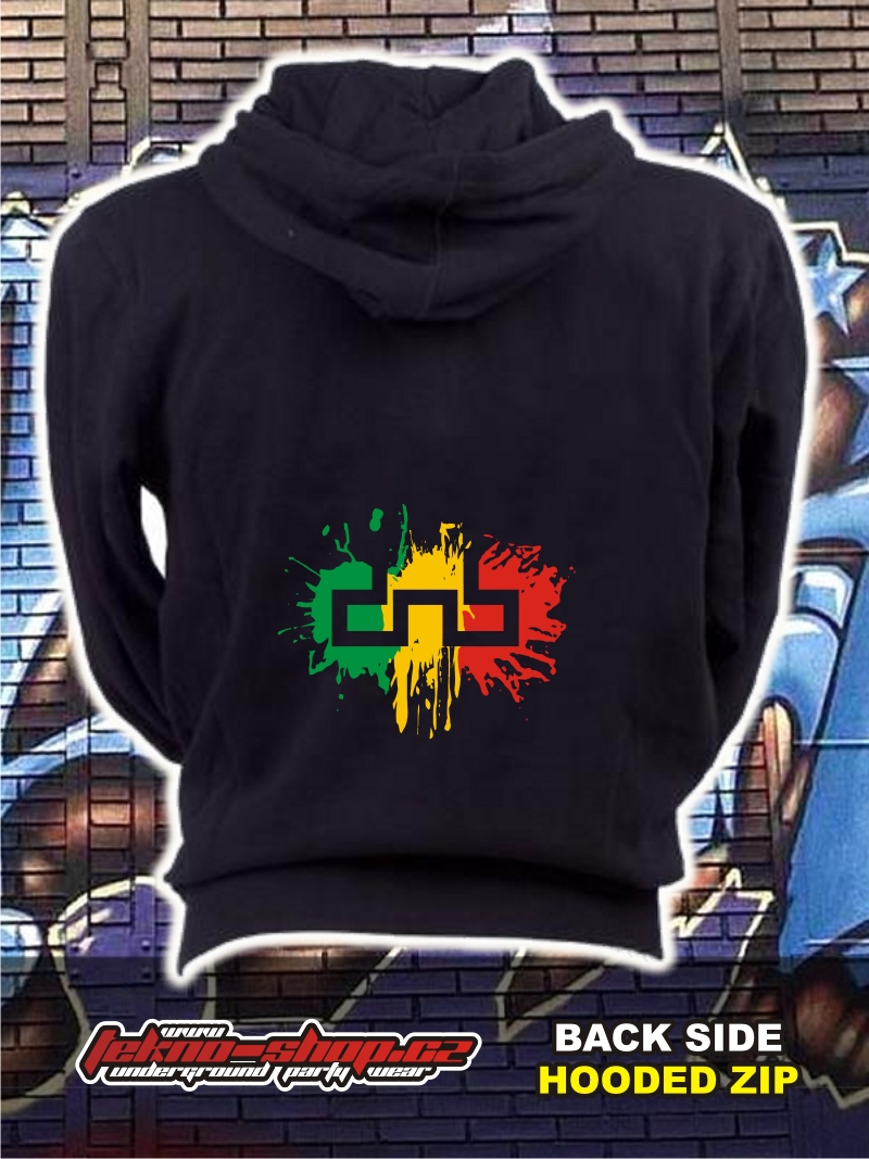 TEKNOSHOP RASTA DNB mikina na zip s kapucí s potiskem XXL černá