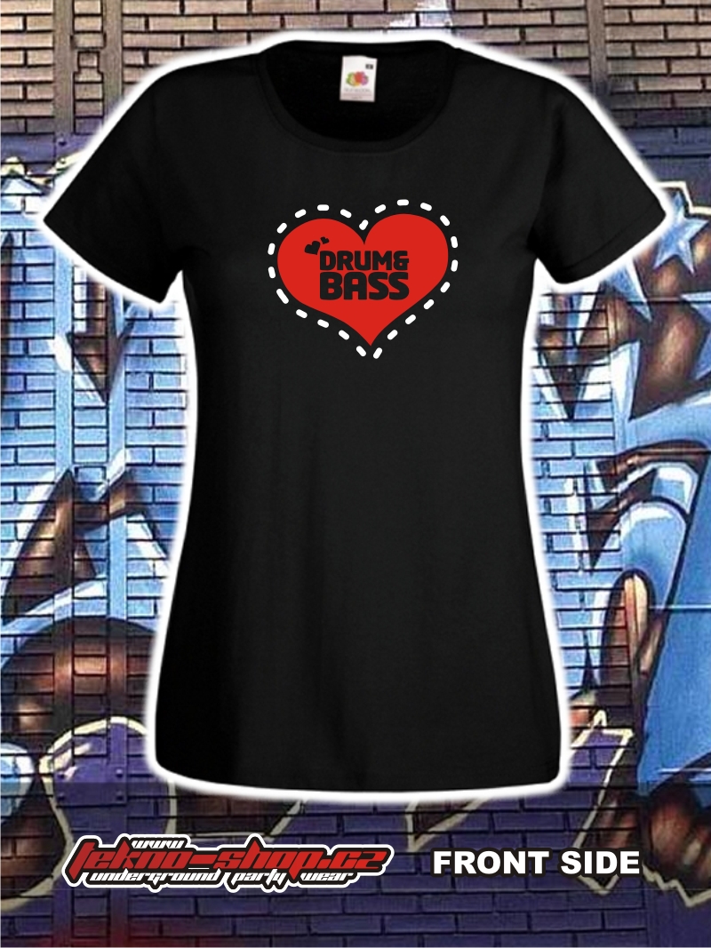 TEKNOSHOP DNB HEART tričko s potiskem dámské S černé