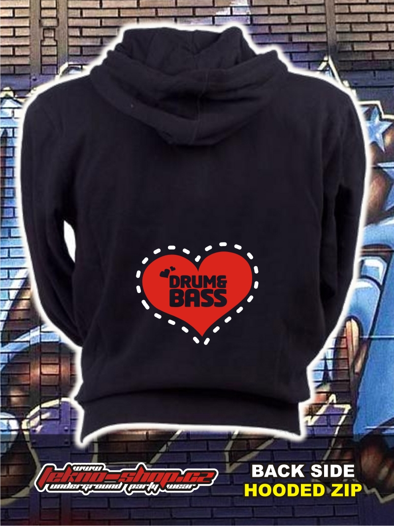 TEKNOSHOP DNB HEART mikina na zip s kapucí s potiskem i zepředu S černá