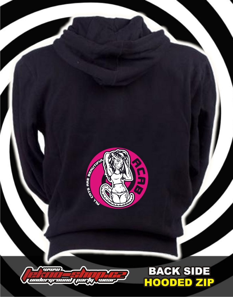 TEKNOSHOP A.C.A.B. Pink tekno mikina na zip s kapucí s potiskem i zepředu S černá