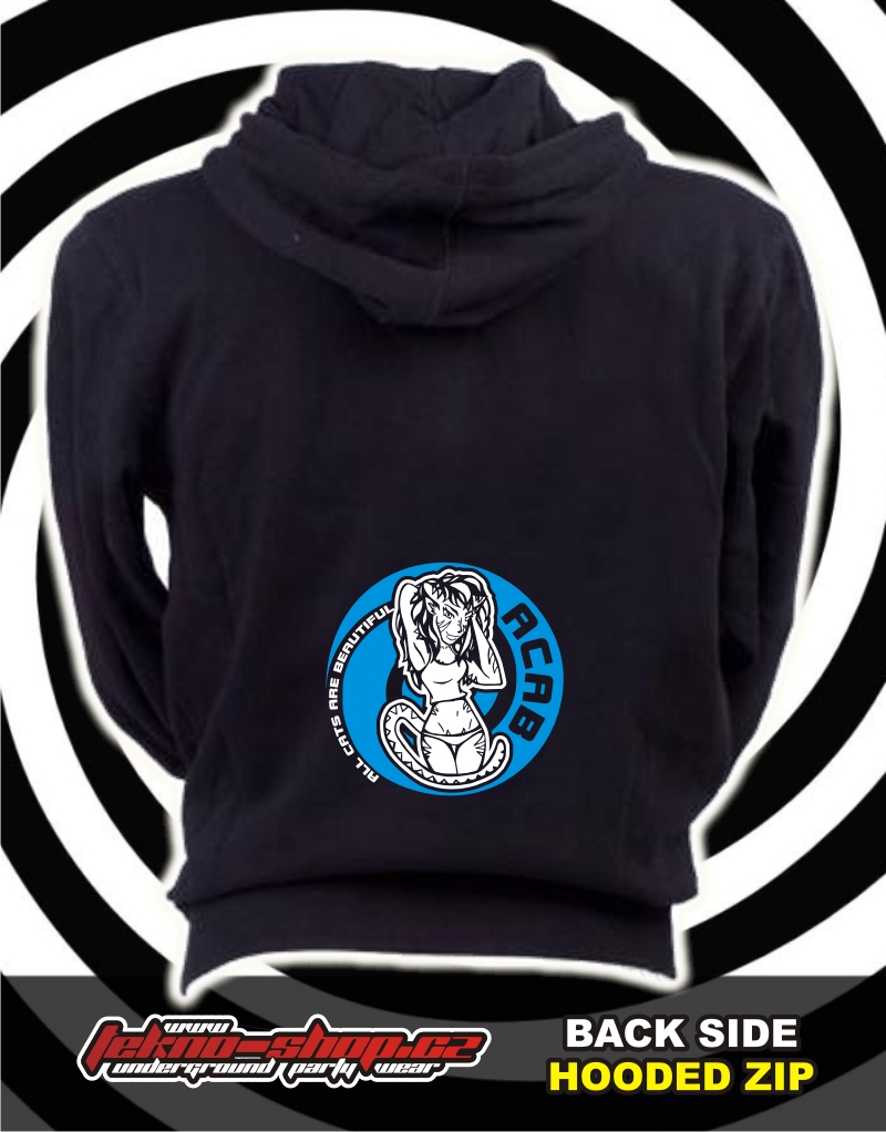 TEKNOSHOP A.C.A.B. Blue tekno mikina na zip s kapucí s potiskem L černá