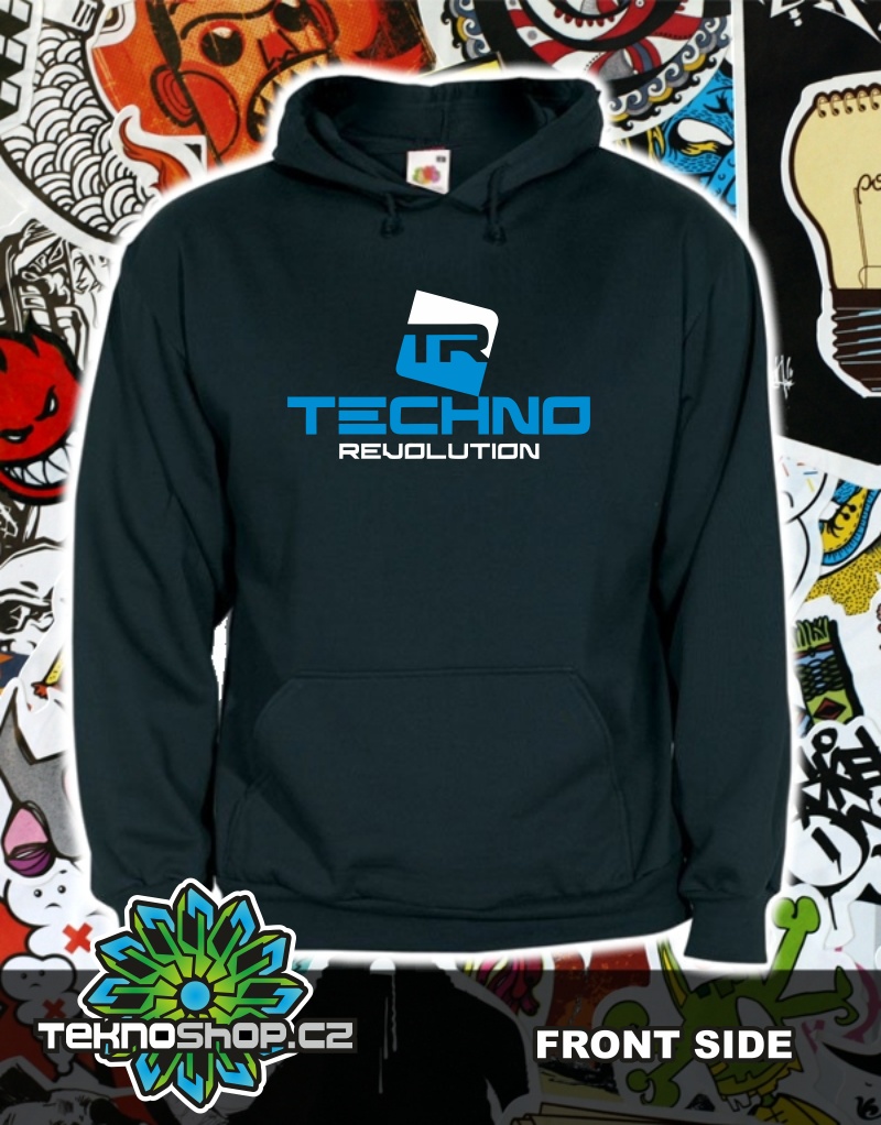 TEKNOSHOP Techno Revolution tekno mikina s kapucí s potiskem S černá