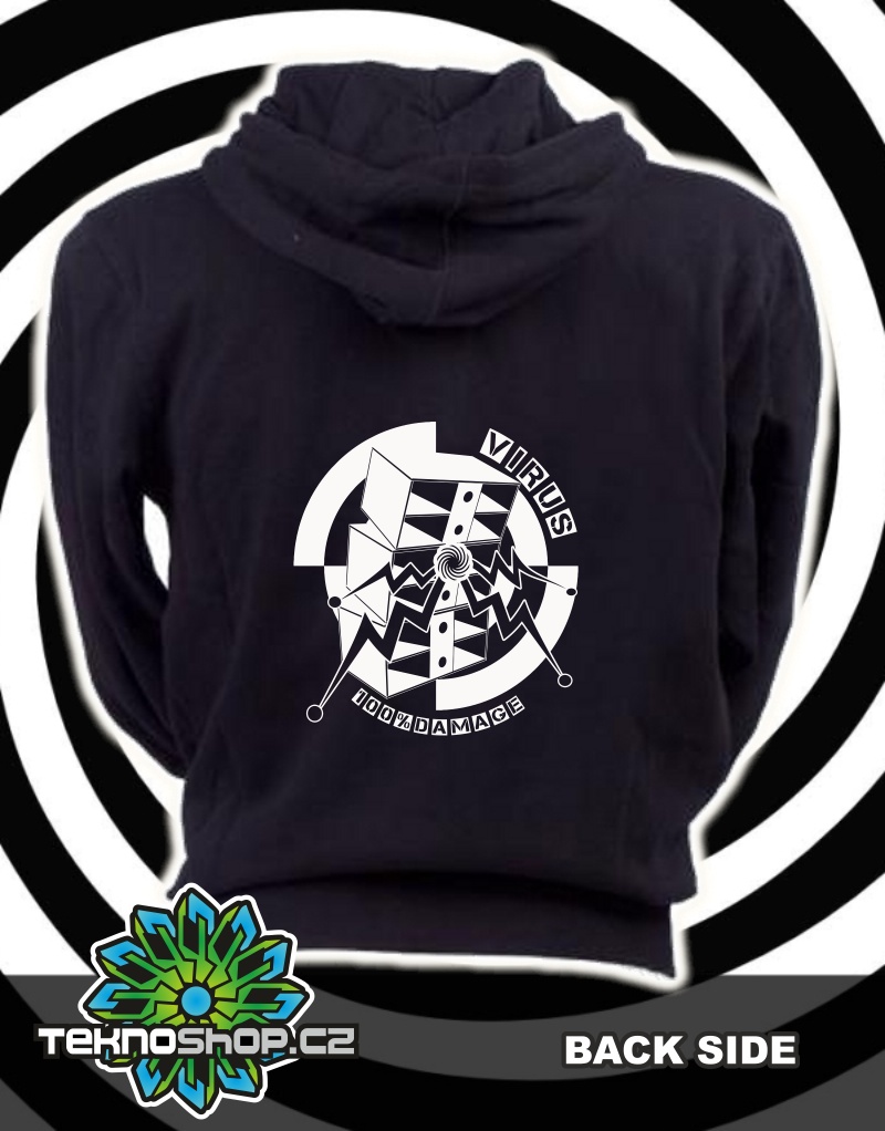 TEKNOSHOP Virus Sound System Repro Creature mikina na zip s kapucí s potiskem i zepředu XL černá