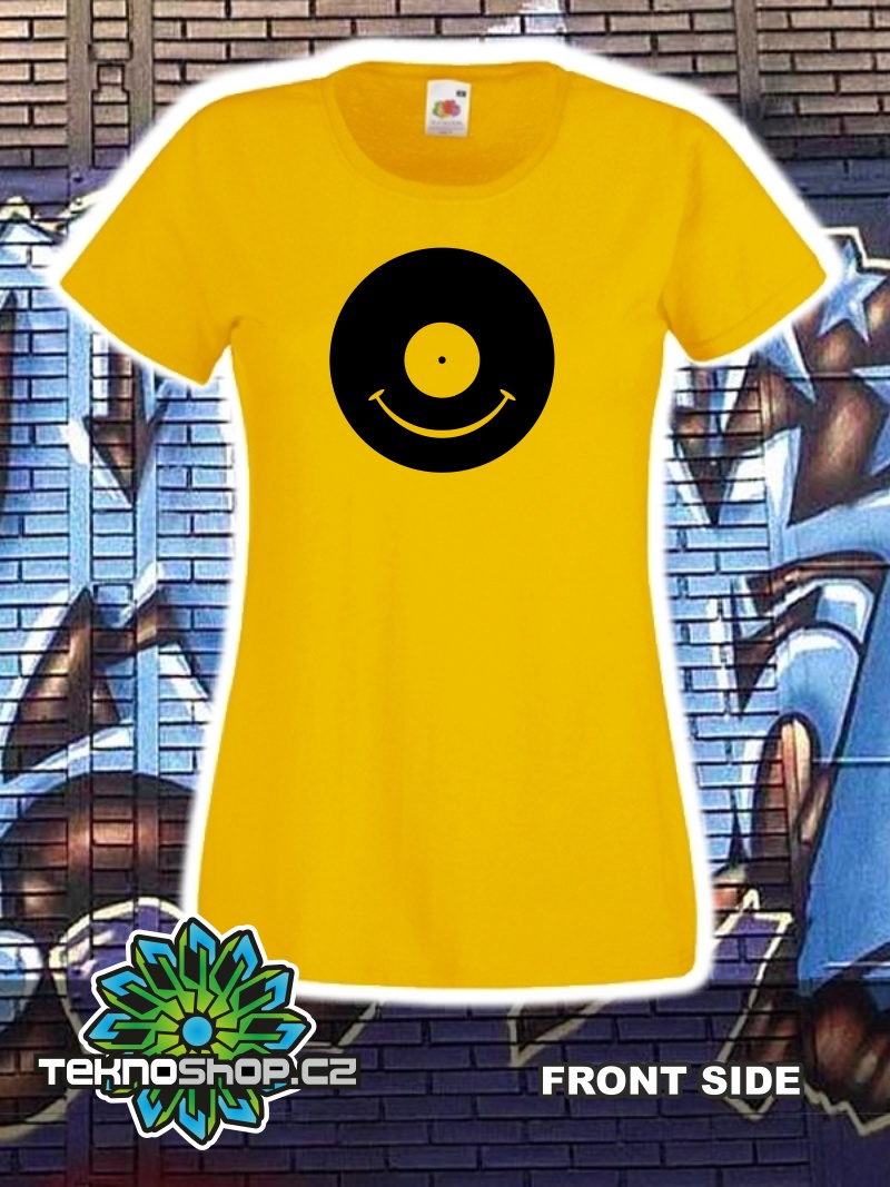 TEKNOSHOP Vinyl Smile tekno tričko s potiskem dámské XL žluté