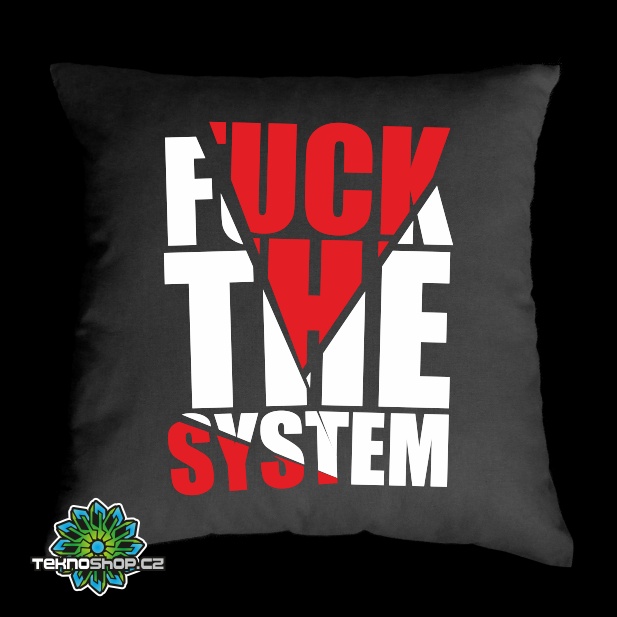 TEKNOSHOP Fuck The System tekno polštářek s potiskem žlutý