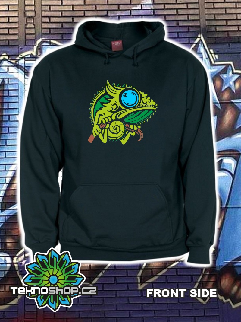 TEKNOSHOP Chameleon tekno mikina s kapucí s potiskem XL černá