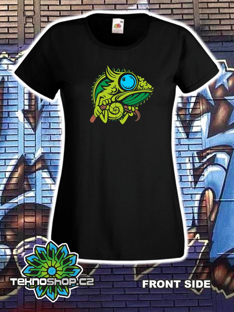 TEKNOSHOP Chameleon tekno tričko s potiskem dámské S černé
