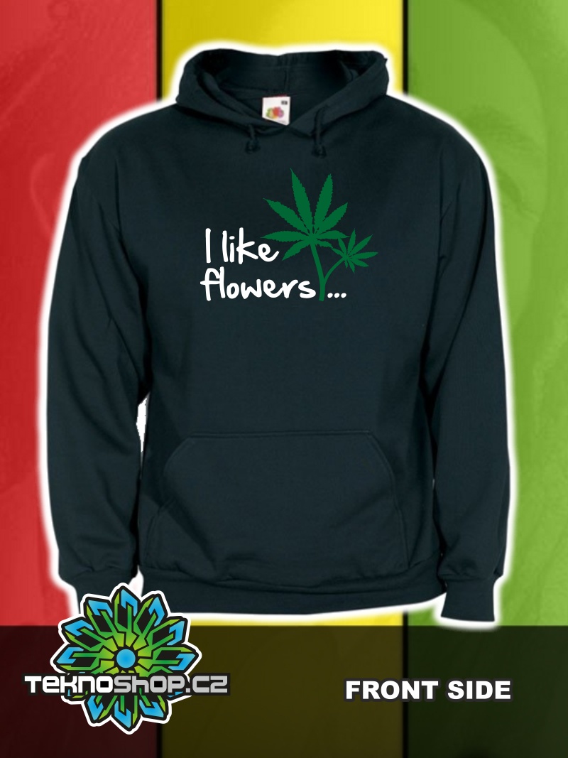 TEKNOSHOP I Like Flowers dnb mikina s kapucí s potiskem S černá