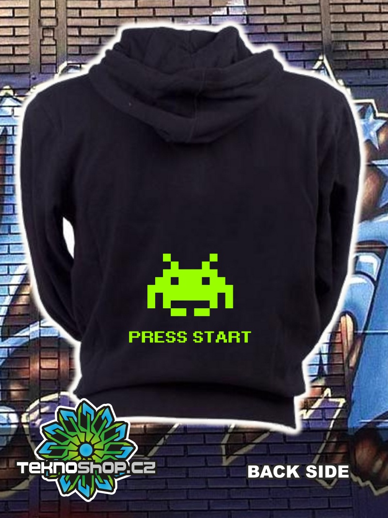 TEKNOSHOP Space Invaders tekno mikina na zip s kapucí s potiskem XXL černá