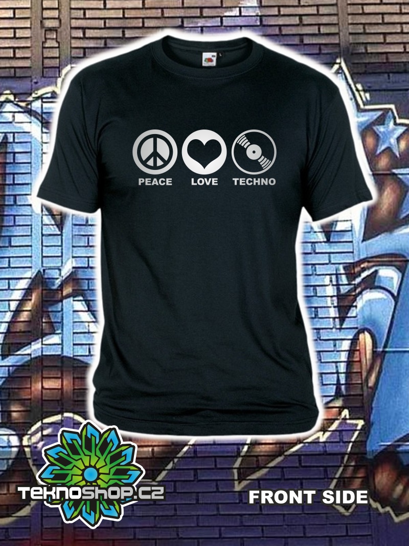 TEKNOSHOP PEACE LOVE TECHNO tekno tričko s potiskem dětské 116cm žluté