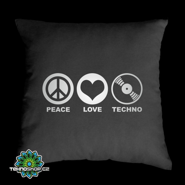 TEKNOSHOP PEACE LOVE TECHNO tekno polštářek s potiskem
