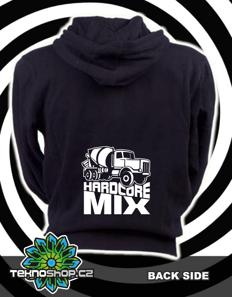 TEKNOSHOP TECHNICAL HARDCORE tekno mikina na zip s kapucí s potiskem i zepředu M černá