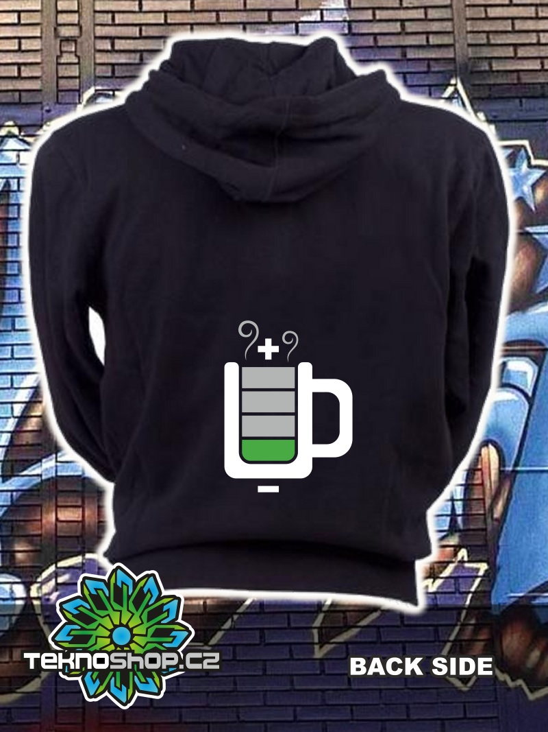 TEKNOSHOP Instant Power tekno mikina na zip s kapucí s potiskem i zepředu S černá