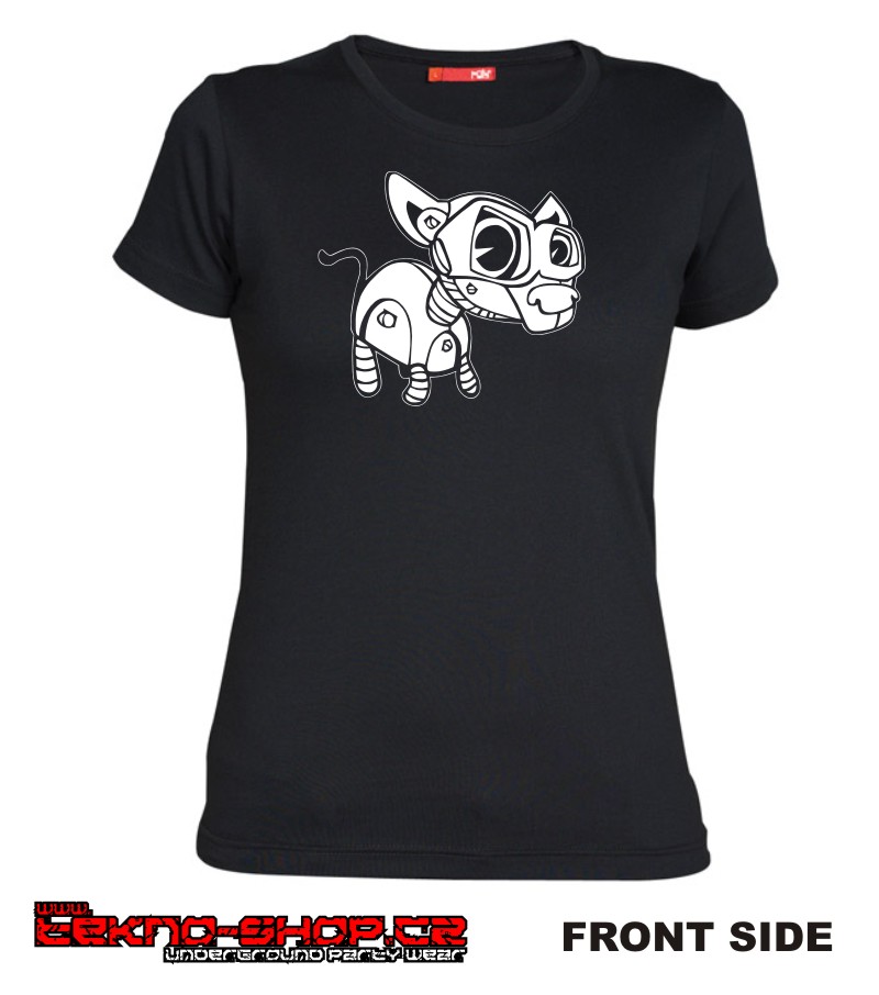TEKNOSHOP Robo Cat tekno tričko s potiskem dámské S černé