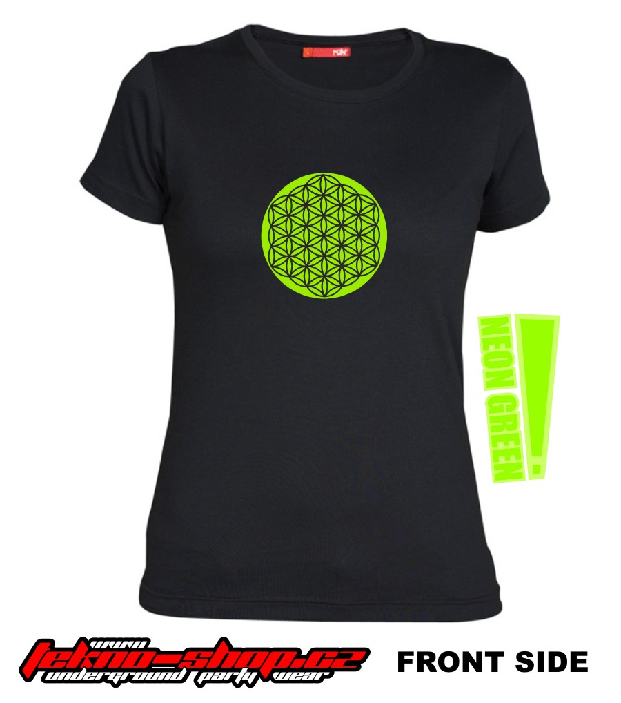 TEKNOSHOP Flower of Life tekno tričko s potiskem dámské S žluté