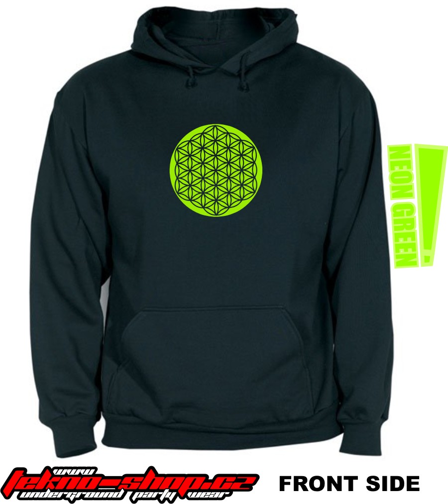 TEKNOSHOP Flower of Life tekno mikina s kapucí s potiskem S černá