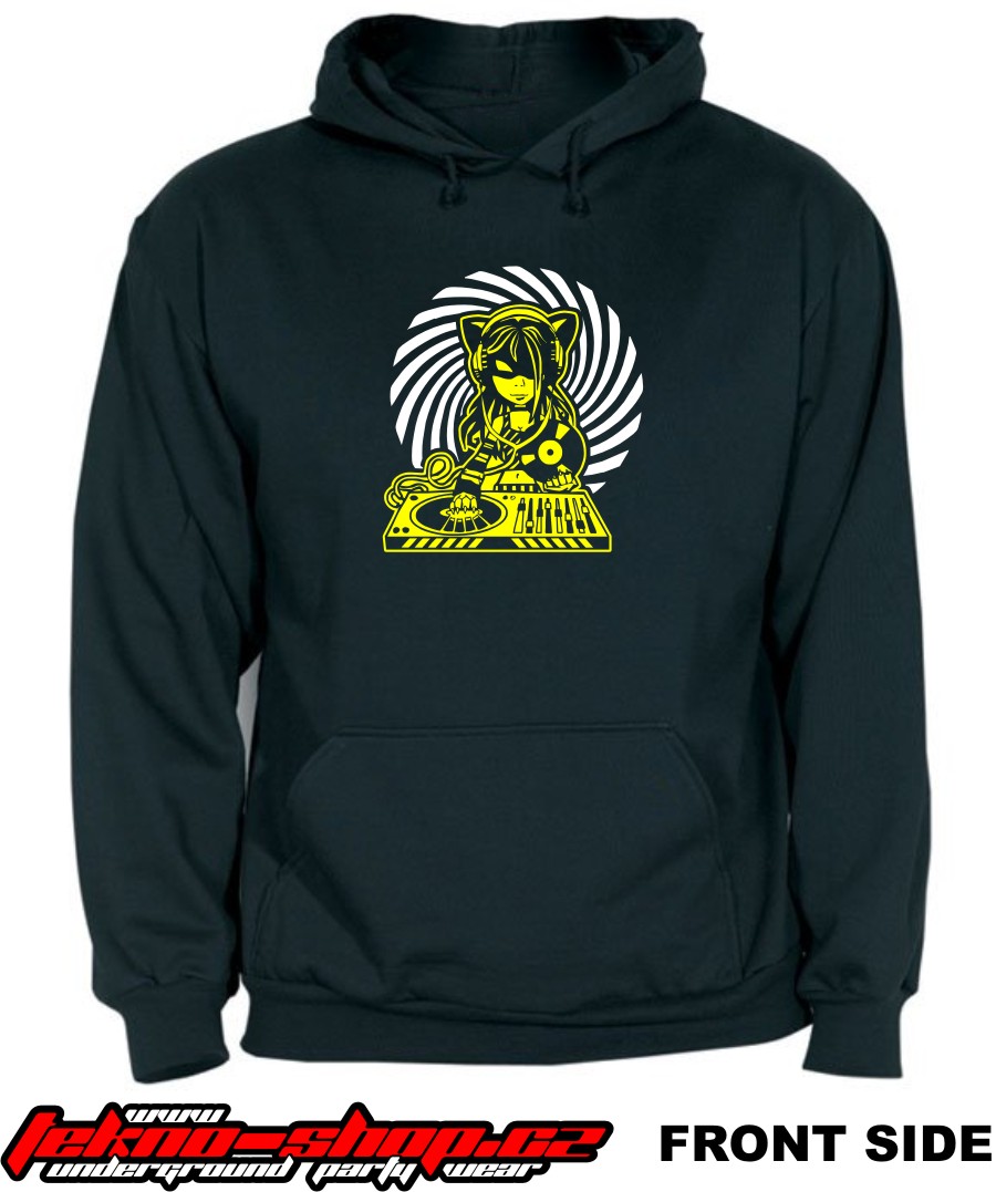 TEKNOSHOP Spiral Cat Dj tekno mikina s kapucí s potiskem