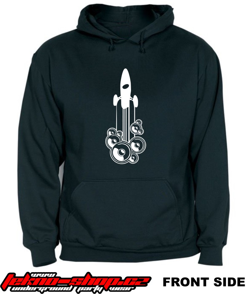 TEKNOSHOP System Repro Rocket tekno mikina s kapucí s potiskem S černá