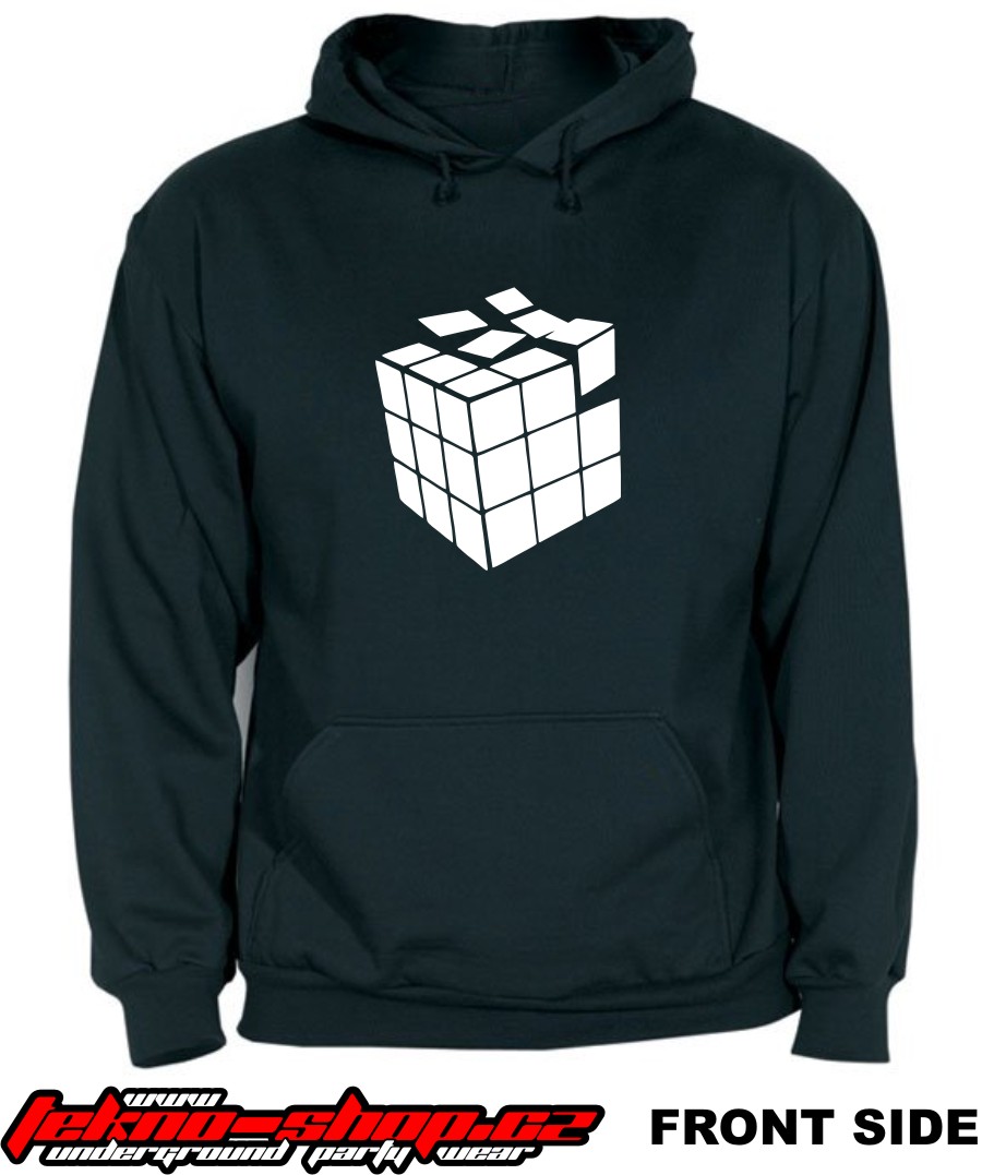 TEKNOSHOP Rubik tekno mikina s kapucí s potiskem XXL černá