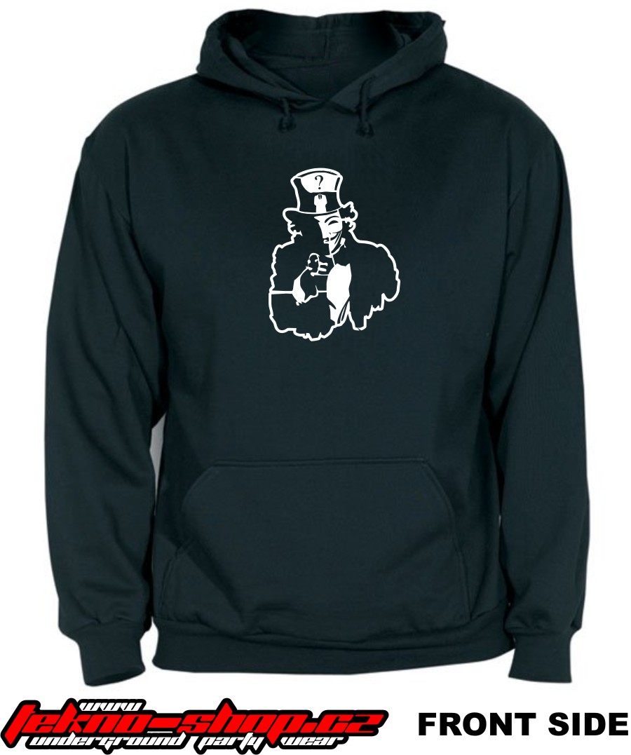 TEKNOSHOP Anonymous Uncle Sam tekno mikina s kapucí s potiskem XL černá