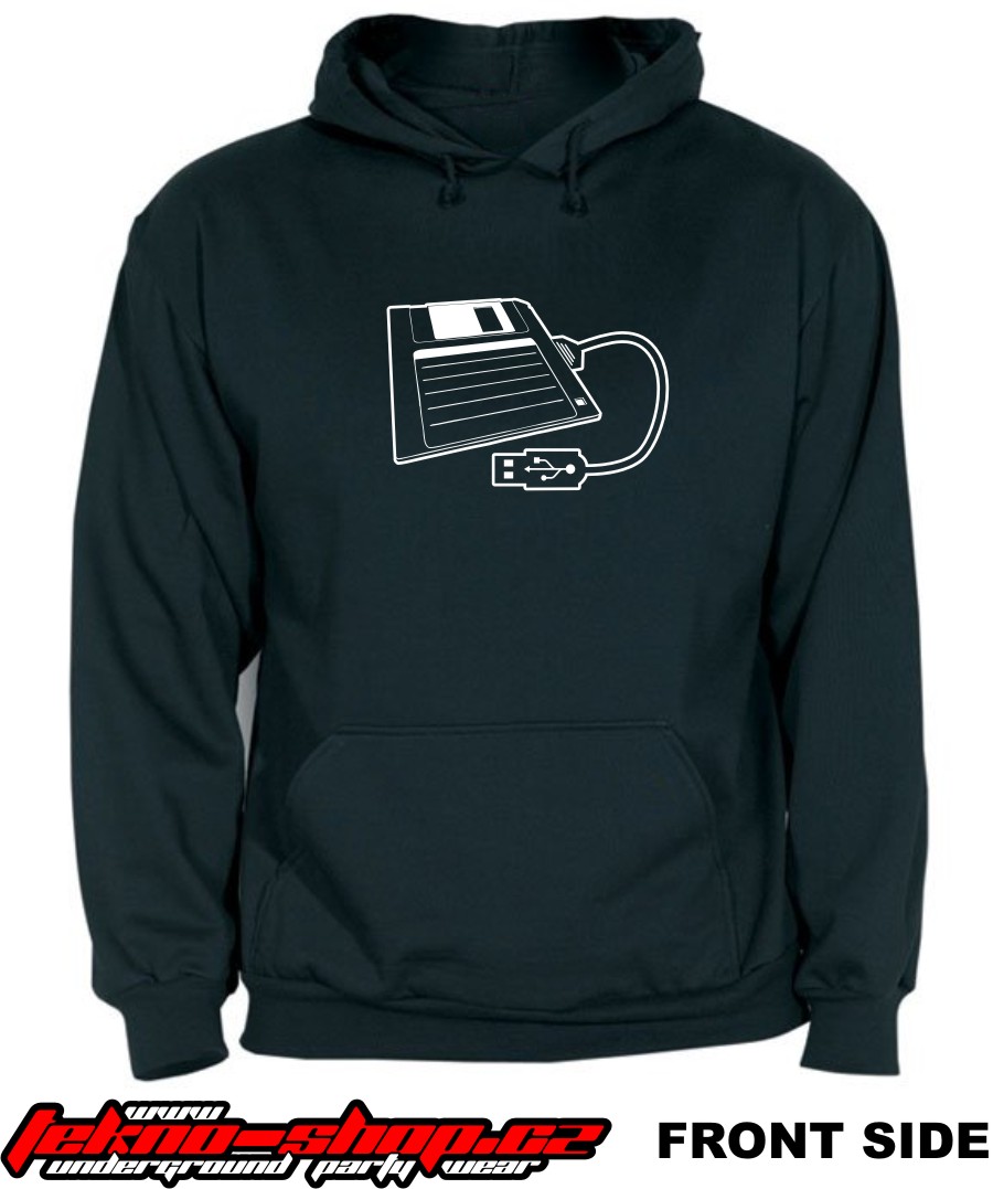 TEKNOSHOP USB Diskette tekno mikina s kapucí s potiskem XL černá