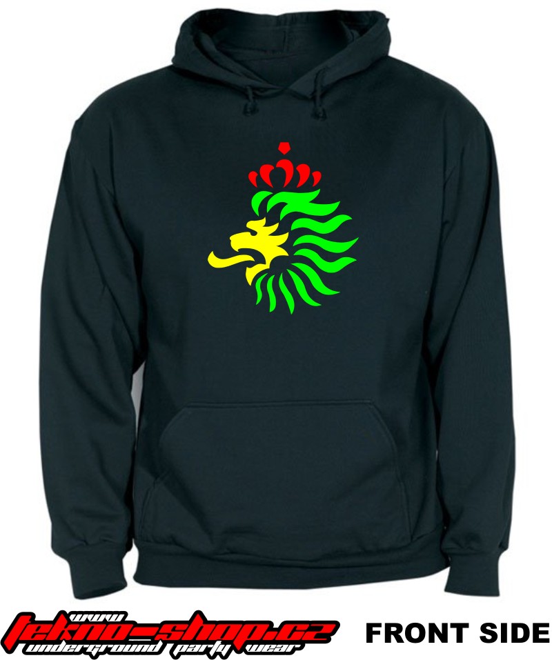 TEKNOSHOP RASTA LION HEAD dnb mikina s kapucí s potiskem L černá