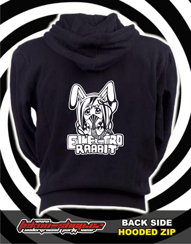 TEKNOSHOP Electro Rabbit tekno mikina na zip s kapucí s potiskem M černá
