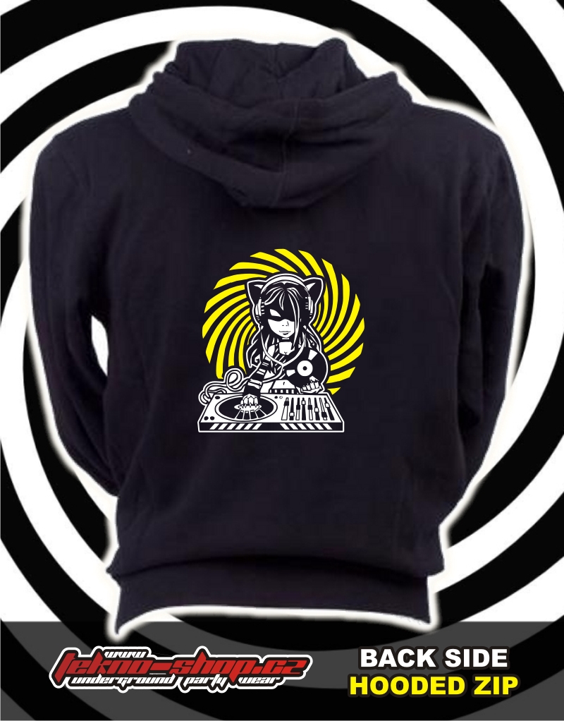 TEKNOSHOP Spiral Cat Dj tekno mikina na zip s kapucí s potiskem