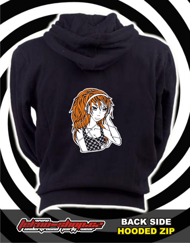 TEKNOSHOP Peggy tekno mikina na zip s kapucí s potiskem i zepředu XL černá
