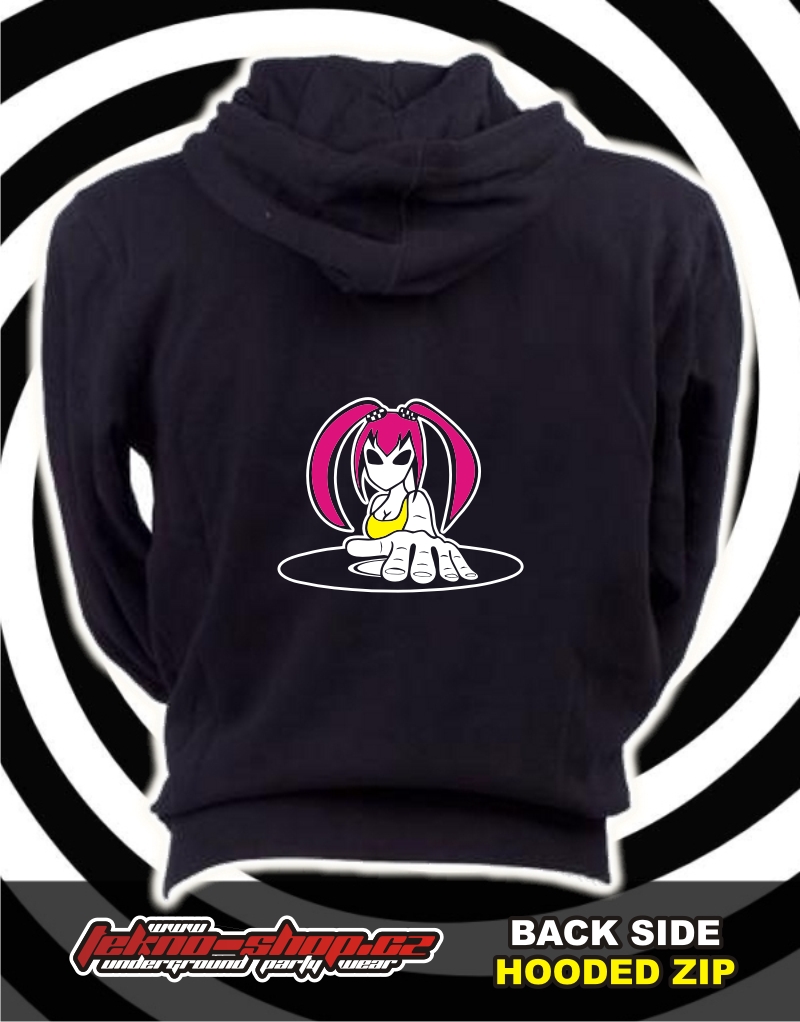 TEKNOSHOP Loly tekno mikina na zip s kapucí s potiskem i zepředu XXL černá