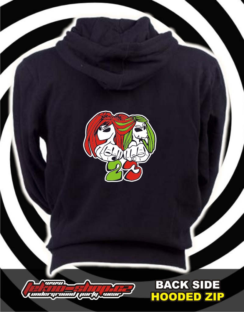 TEKNOSHOP Ufo Pair 23 tekno mikina na zip s kapucí s potiskem i zepředu XL černá