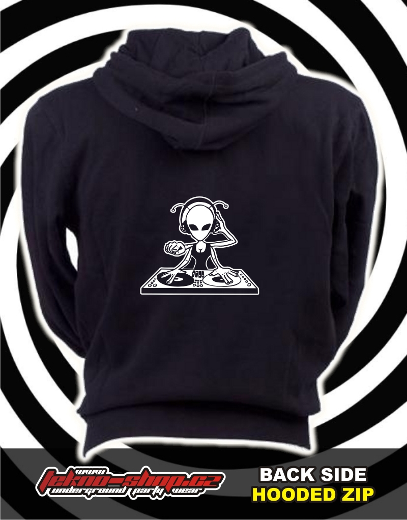 TEKNOSHOP Alien Dj Lady tekno mikina na zip s kapucí s potiskem S černá