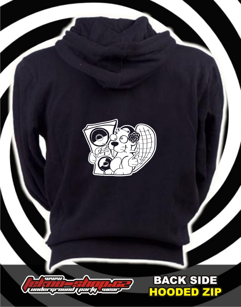 TEKNOSHOP Tekno Bobr mikina na zip s kapucí s potiskem S černá