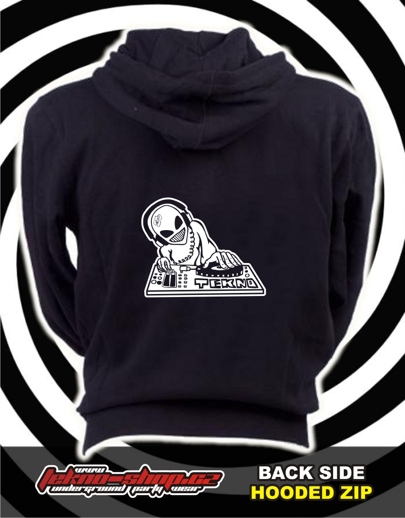 TEKNOSHOP Alien Dj tekno mikina na zip s kapucí s potiskem