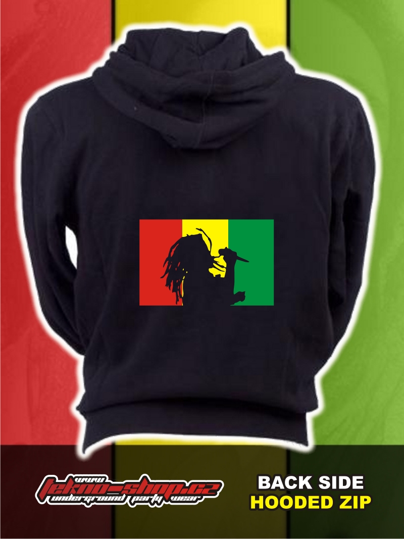 TEKNOSHOP RASTA DREAD dnb mikina na zip s kapucí s potiskem i zepředu XXL černá