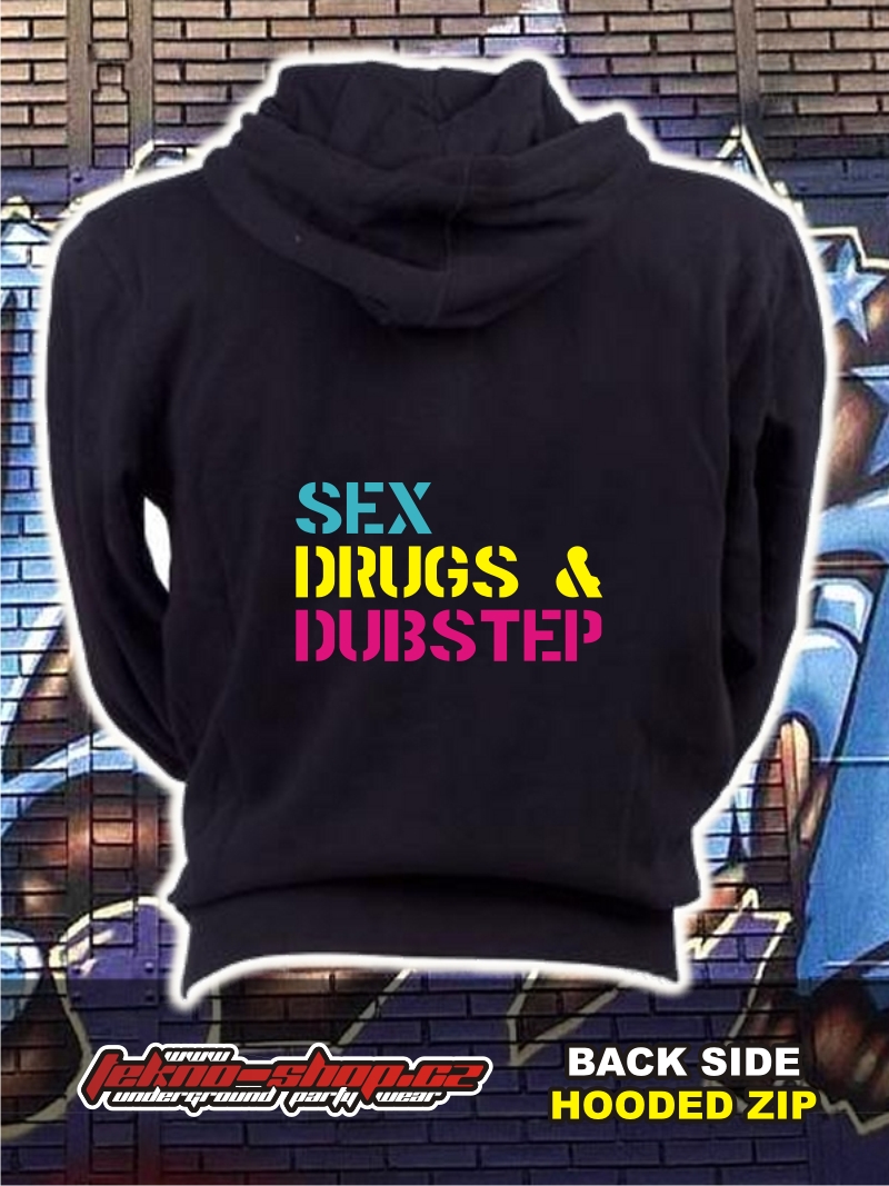 TEKNOSHOP SD & DUBSTEP dnb mikina na zip s kapucí s potiskem i zepředu L černá