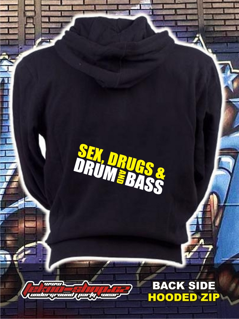 TEKNOSHOP SD & Drum and Bass dnb mikina na zip s kapucí s potiskem L černá