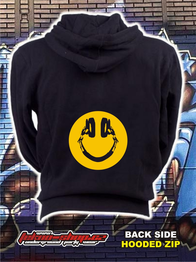 TEKNOSHOP Smile dnb mikina na zip s kapucí s potiskem i zepředu M černá