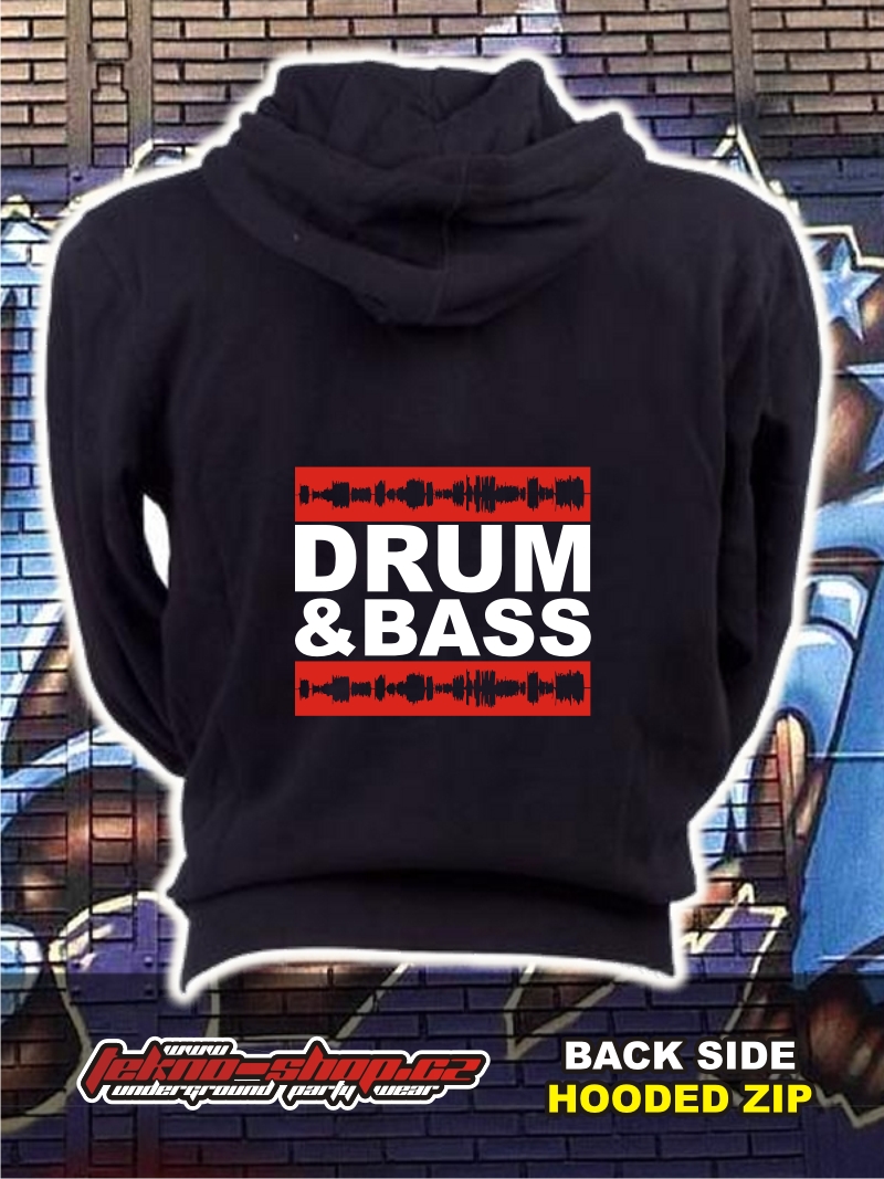TEKNOSHOP Drum & Bass Frequency dnb mikina na zip s kapucí s potiskem i zepředu S černá