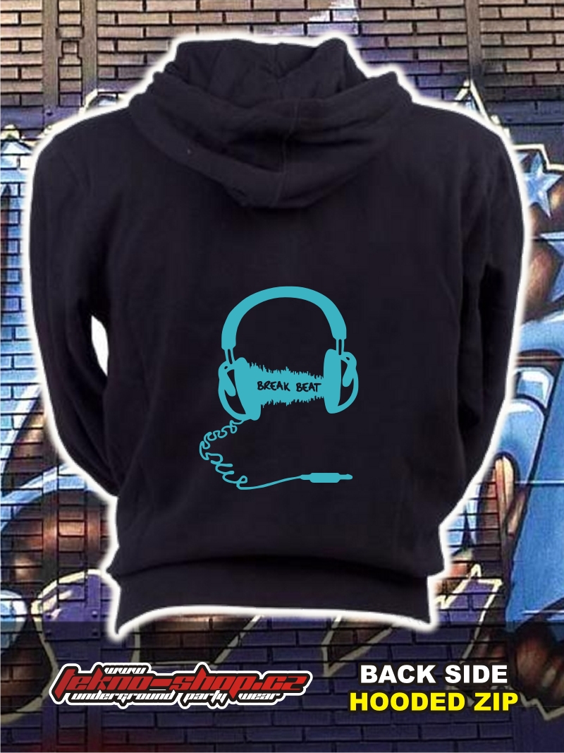 TEKNOSHOP Breakbeat Headset dnb mikina na zip s kapucí s potiskem i zepředu L černá