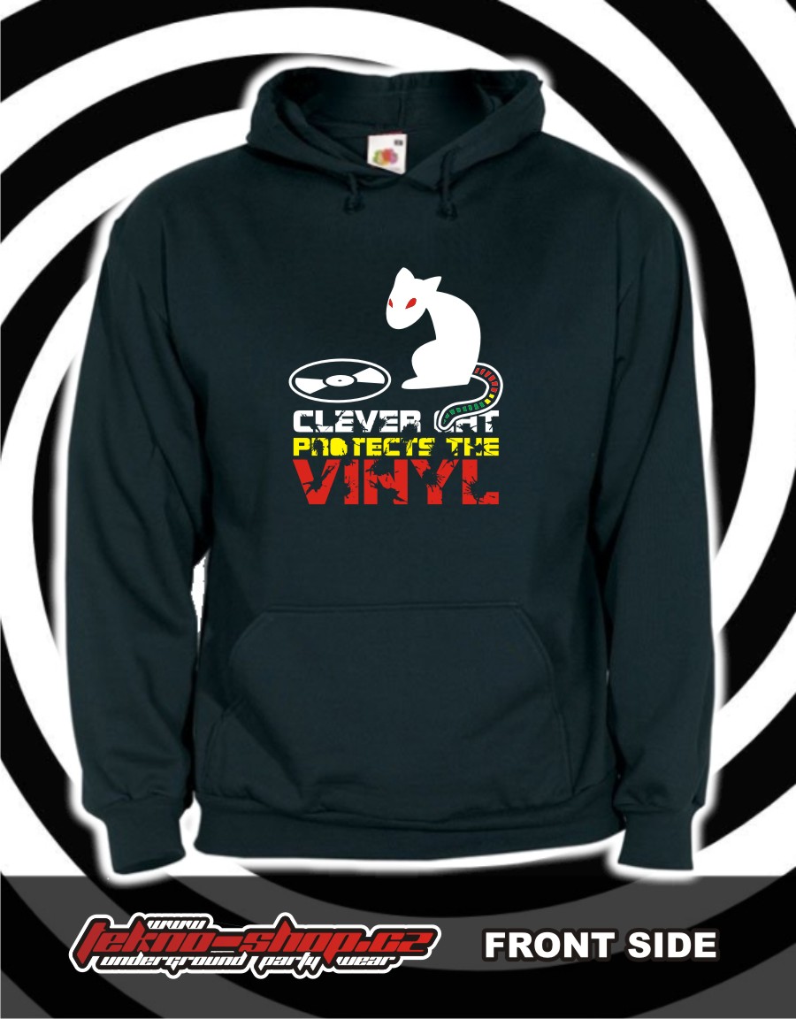 TEKNOSHOP Clever Cat tekno mikina s kapucí s potiskem S černá