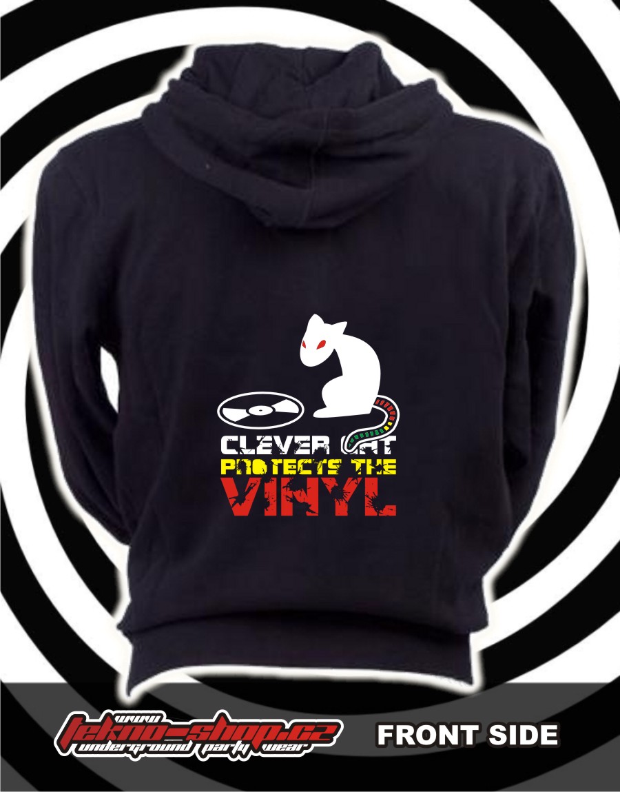 TEKNOSHOP Sound Clever Cat tekno mikina na zip s kapucí s potiskem M černá