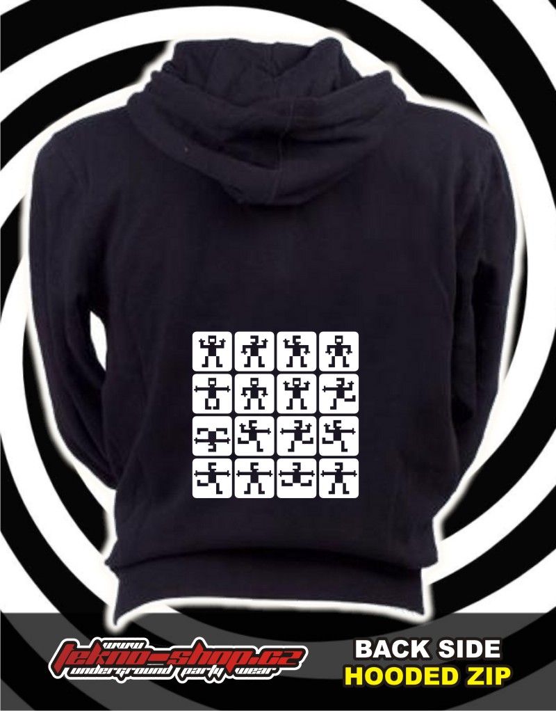 TEKNOSHOP Robo Dance tekno mikina na zip s kapucí s potiskem i zepředu M černá
