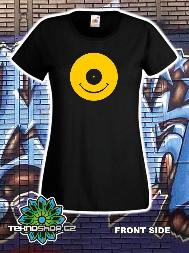TEKNOSHOP Vinyl Smile tekno tričko s potiskem dámské XL žluté