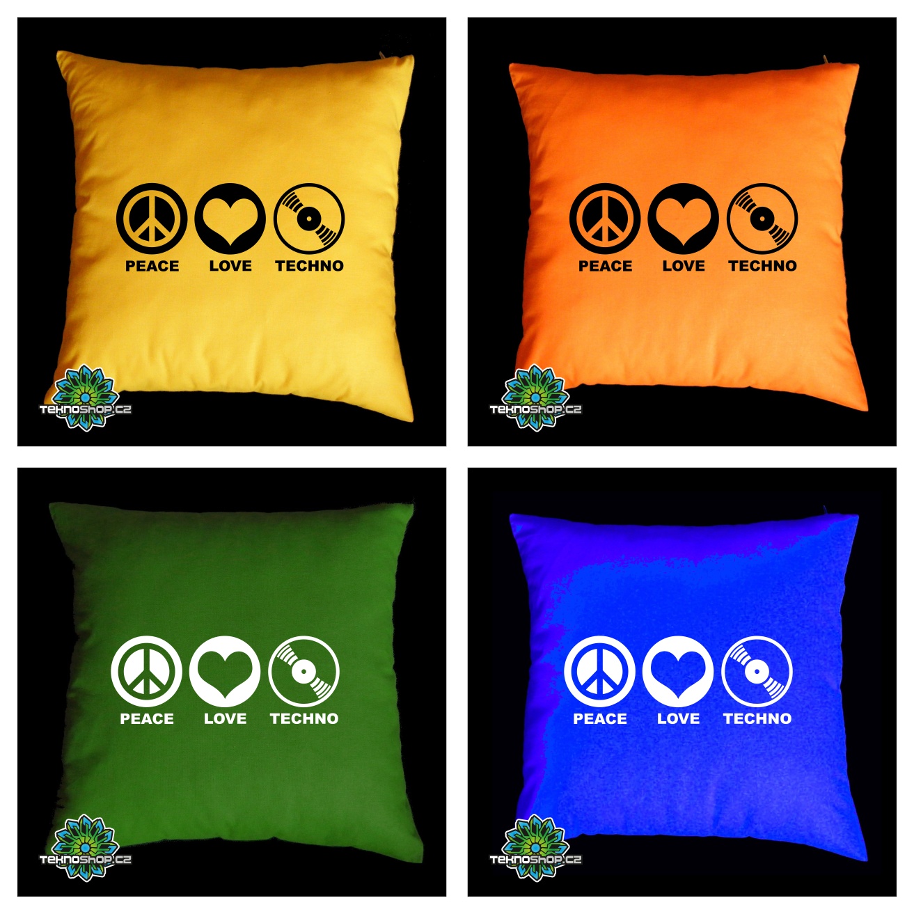 TEKNOSHOP PEACE LOVE TECHNO tekno polštářek s potiskem